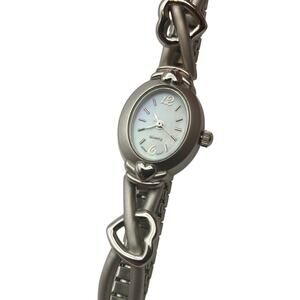 Elegant Womens Pearl Like  Quartz Watch Stretch Band w/ Hearts New Battery